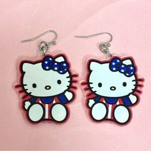 Sanrio Hello Kitty Harujuku Red Blue USA Flag Earrings with Stars & Stripes